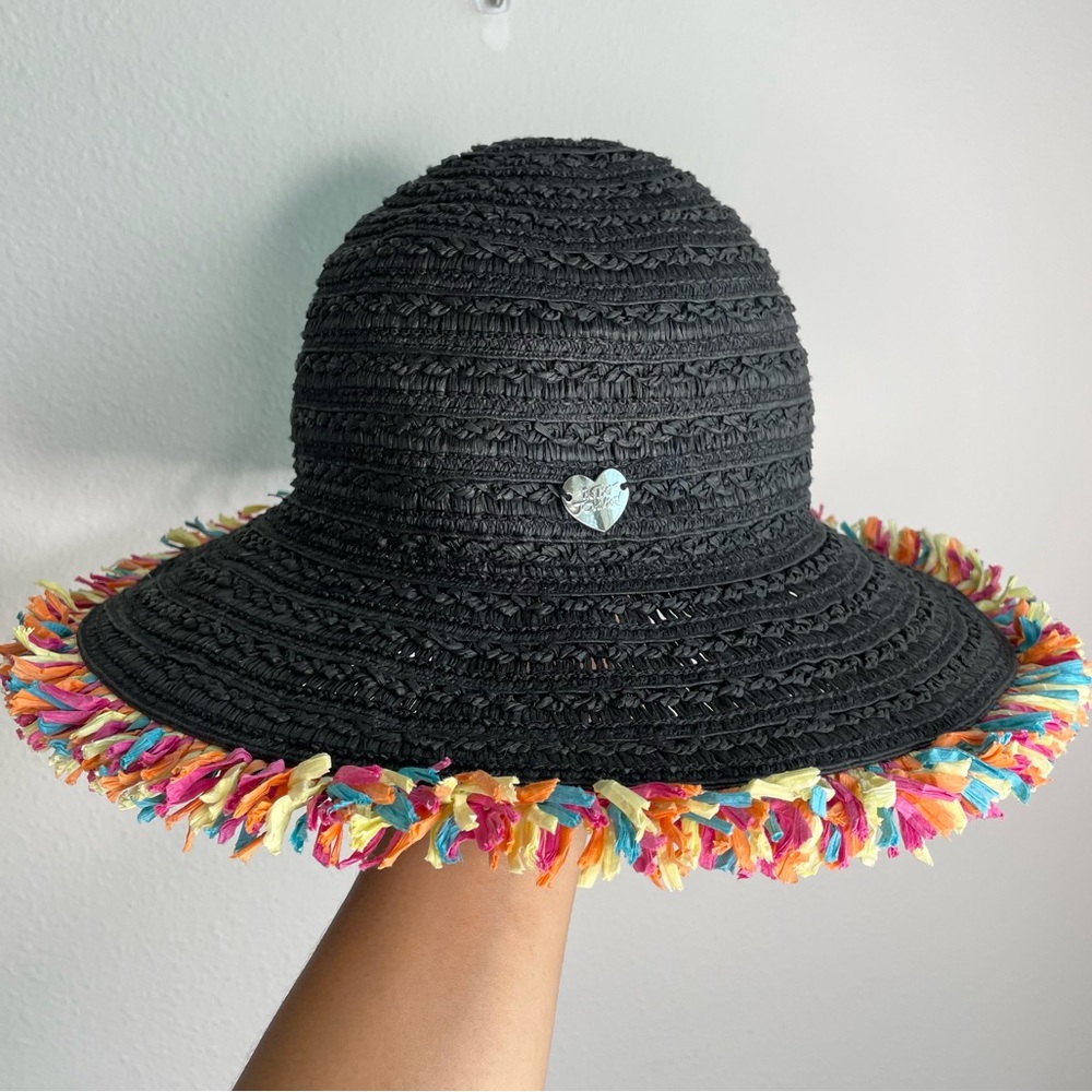 Betsey Johnson fringe multi color sun hat